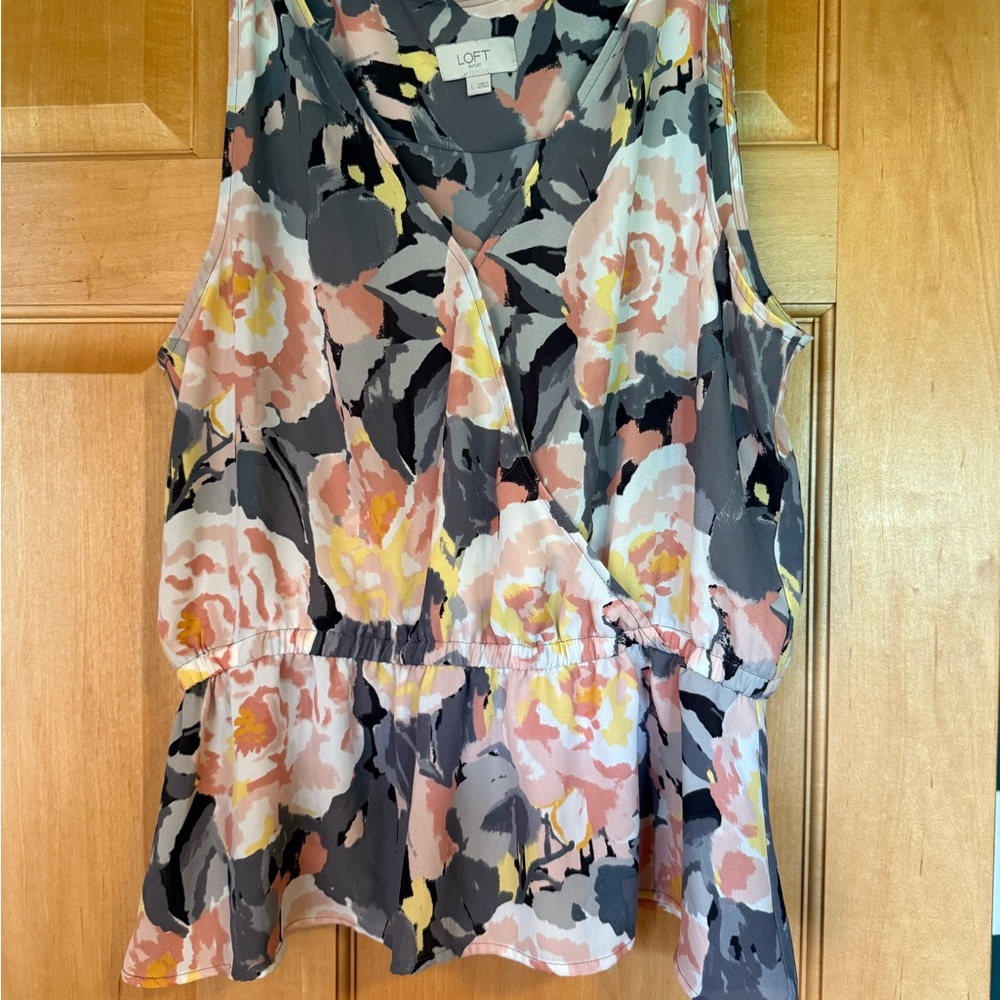 LOFT Floral Peplum Blouse - Pink, Yellow, Gray